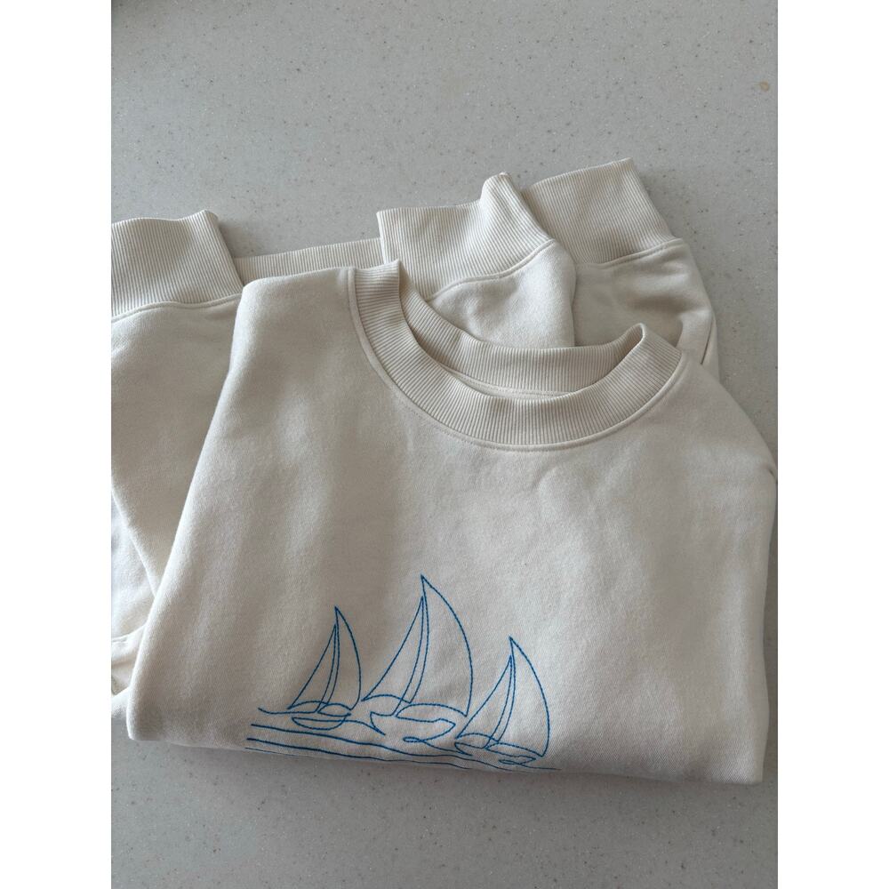 Wild Fable Montauk Sailing Club Graphic Crewneck Sweatshirt Beige Size S NWT - Picture 10 of 11